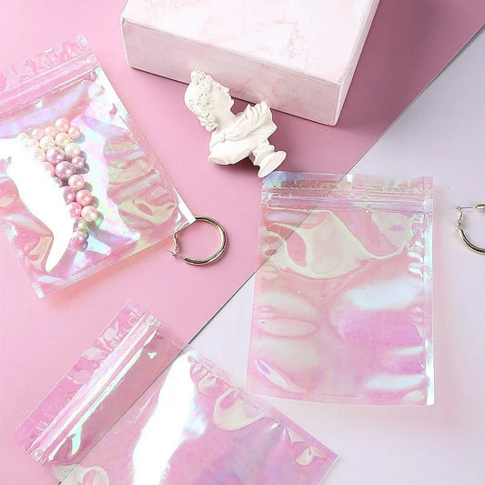 Holographic pink clear zip lock bag ( 1 pc )