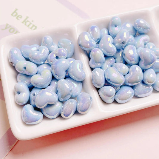 AC 2003 Blue rainbow Luminous heart uv plated holographic irrediscent Acrylic bead ( 1 pc )