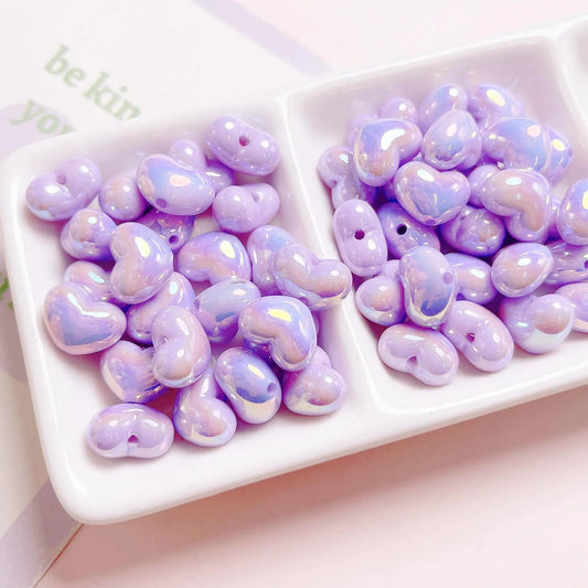 AC 2005 Purple rainbow Luminous heart uv plated holographic irrediscent Acrylic bead ( 1 pc )