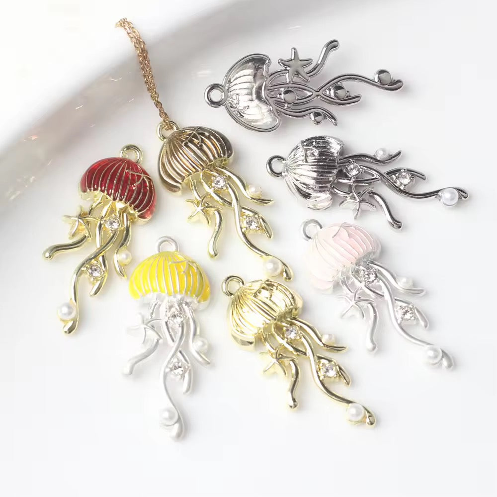 GP 2262 red jelly fish gold plated Alloy charm ( 1 pc ) - Anti tarnish