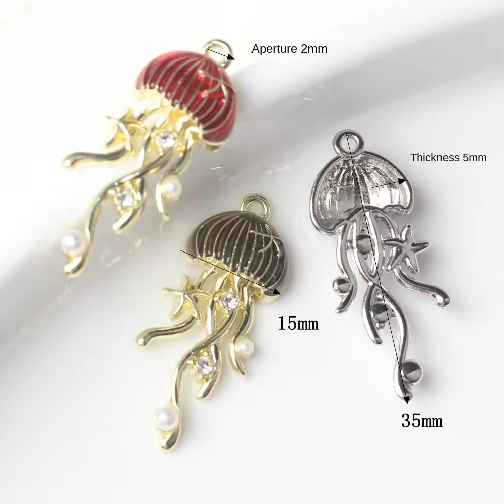 GP 2262 red jelly fish gold plated Alloy charm ( 1 pc ) - Anti tarnish