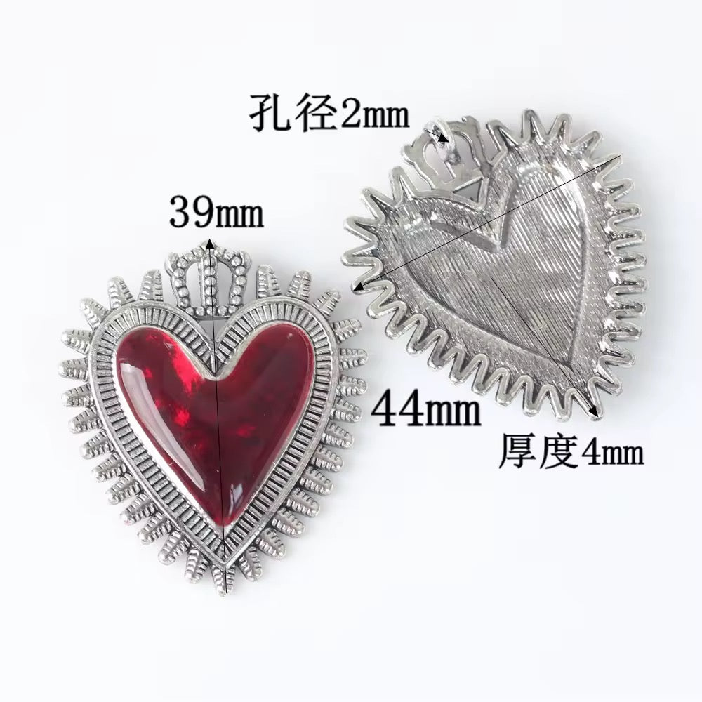 AP 2267 Red heart silver plated Alloy charm ( 1 pc ) - tarnish resistant- premium quality