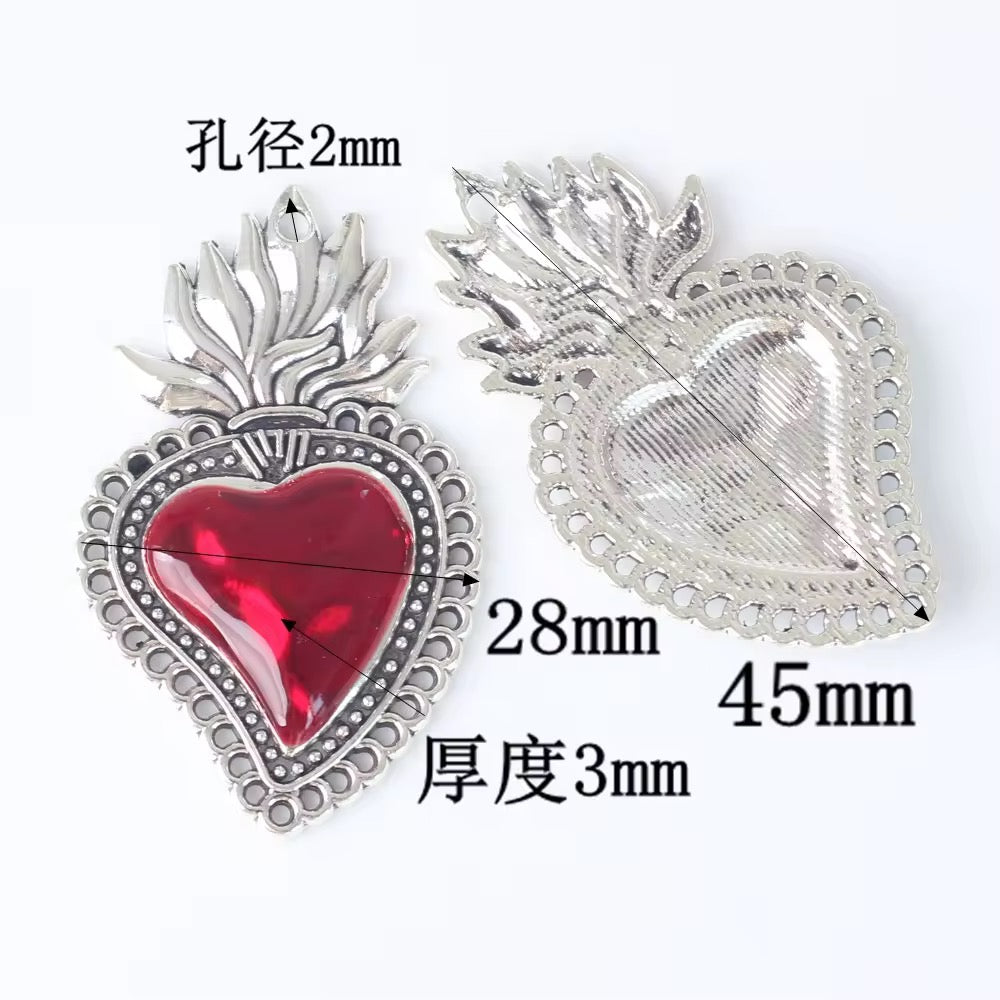 AP 2266 Flame heart silver plated Alloy charm ( 1 pc ) - tarnish resistant- premium quality