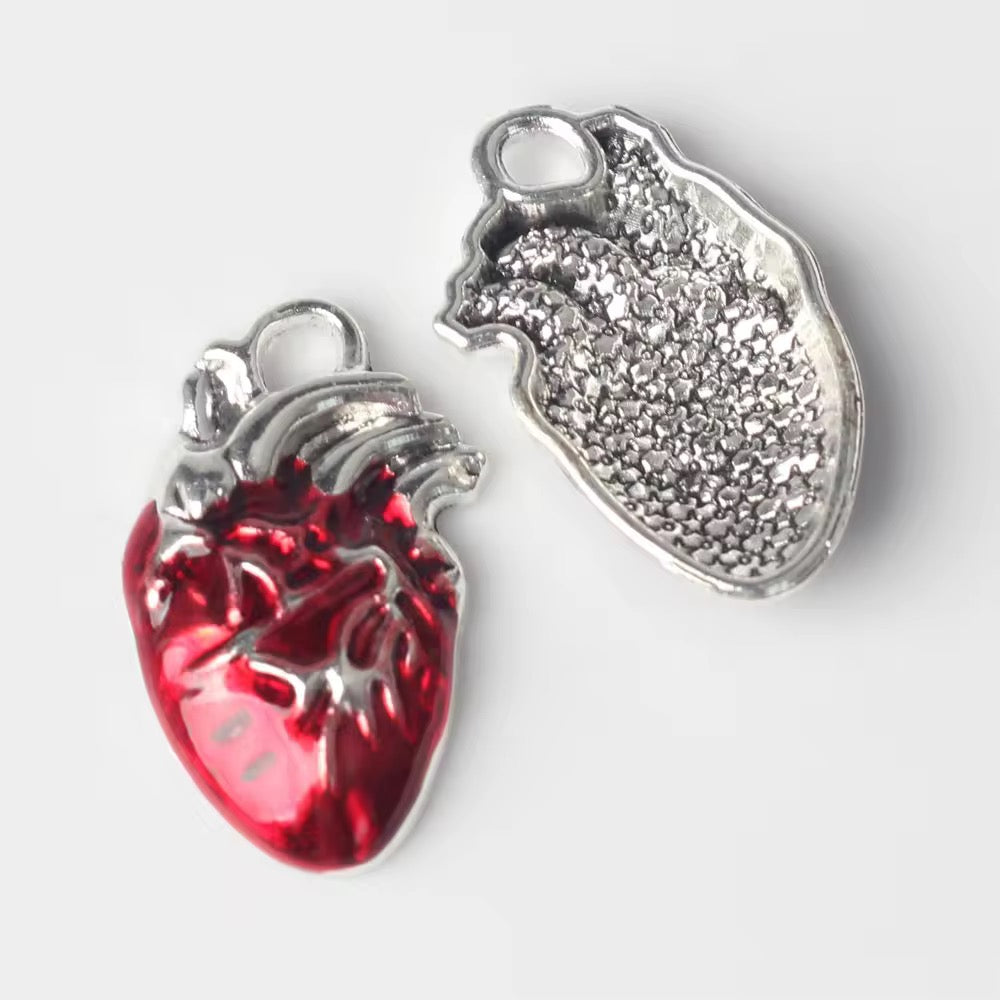 AP 2277 Red heart silver plated Alloy charm ( 1 pc ) - tarnish resistant- premium quality