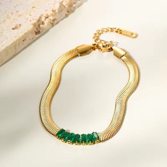 SS 05 Green Zircon Snake Bracelet - 18k stainless steel - Anti tarnish