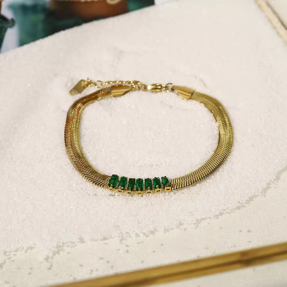 SS 05 Green Zircon Snake Bracelet - 18k stainless steel - Anti tarnish