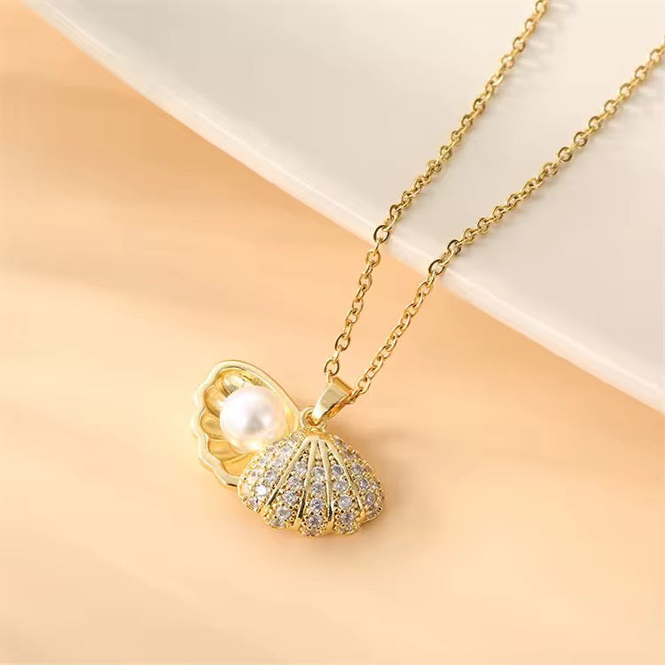 SS 23 Zircon Shell chain necklace - 18k stainless steel - Anti tarnish