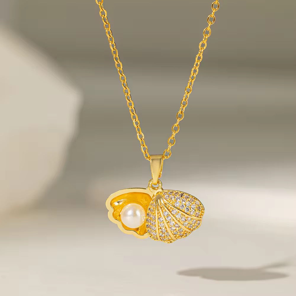 SS 23 Zircon Shell chain necklace - 18k stainless steel - Anti tarnish