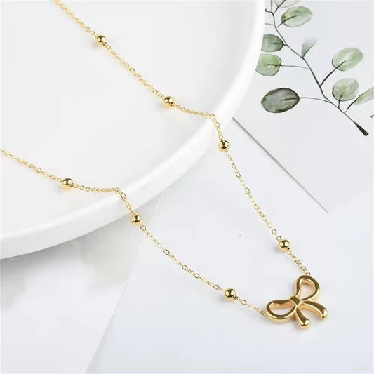 SS 24 Bow bead chain necklace - 18k stainless steel - Anti tarnish