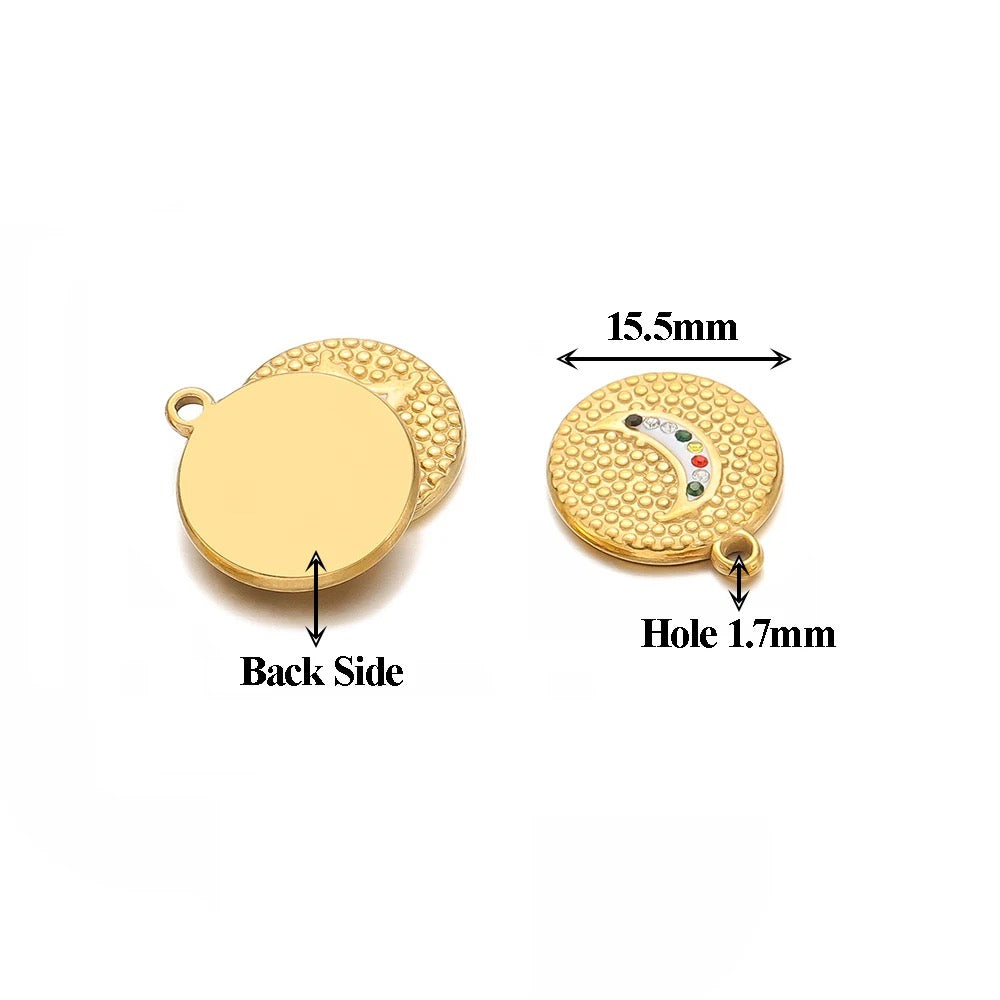 SS 1157 - Moon round charm 18k gold plated stainless steel - per piece - anti tarnish