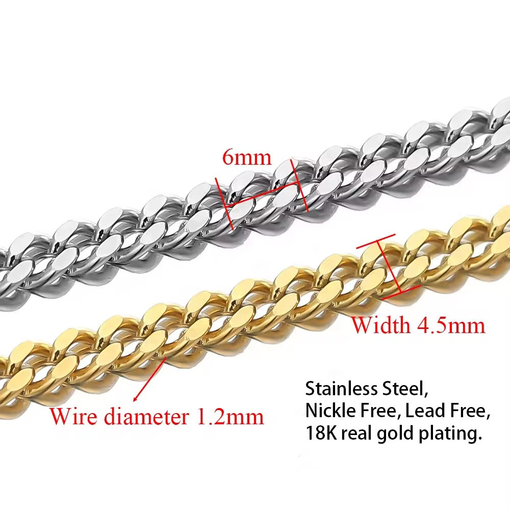 Wide press thick gold Stainless steel chain - per feet - Anti tarnish