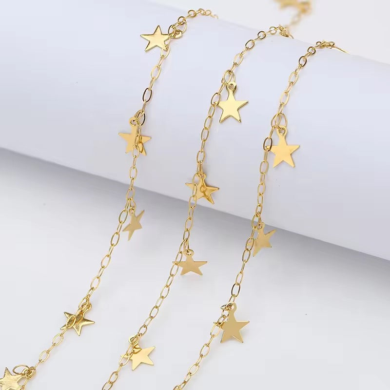 Star paper clip drop Gold Stainless steel chain - per feet - Anti tarnish