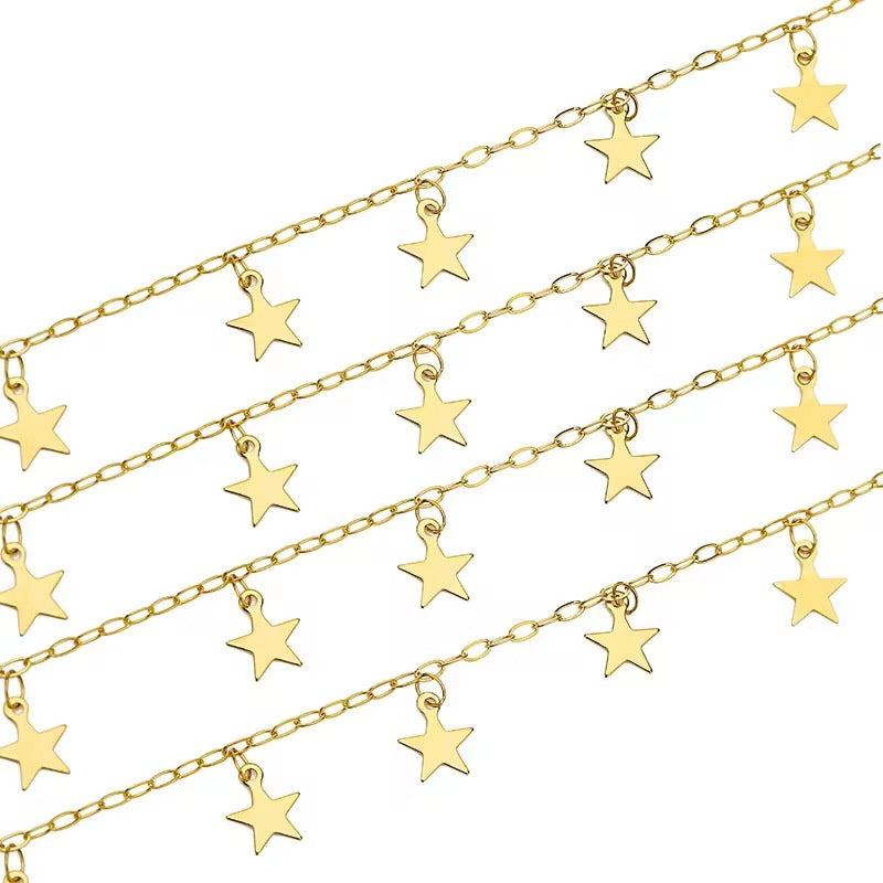 Star paper clip drop Gold Stainless steel chain - per feet - Anti tarnish