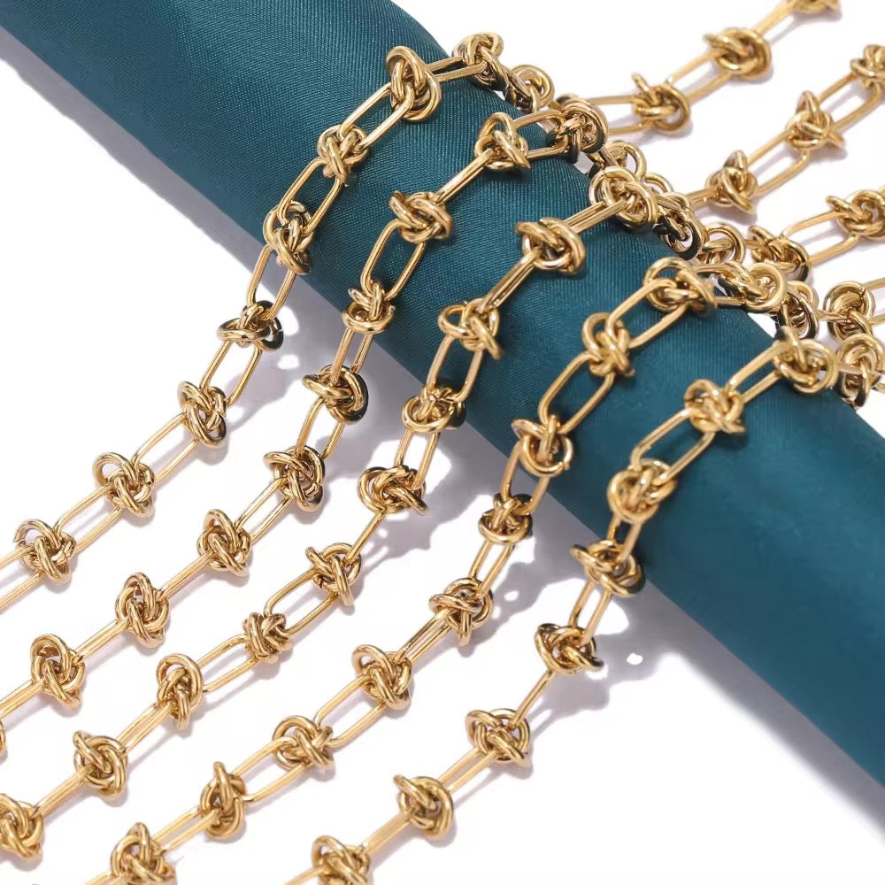 Chunky knot Gold Stainless steel chain - per feet - Anti tarnish