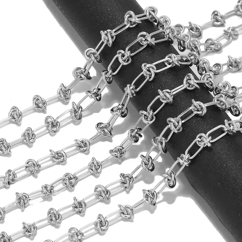 Chunky knot Silver Stainless steel chain - per feet - Anti tarnish