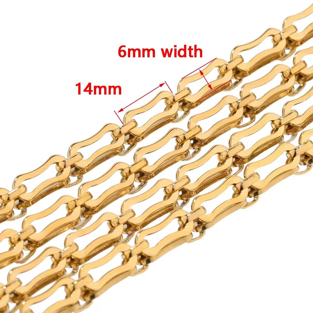 Bone shape thick Gold Stainless steel chain - per feet - Anti tarnish