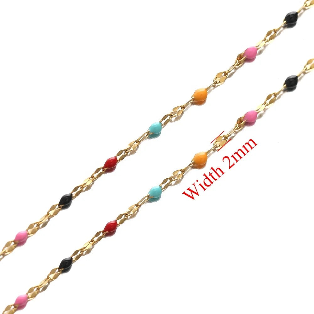 Colour Drop oil lip gold Stainless steel chain - per feet - Anti tarnish