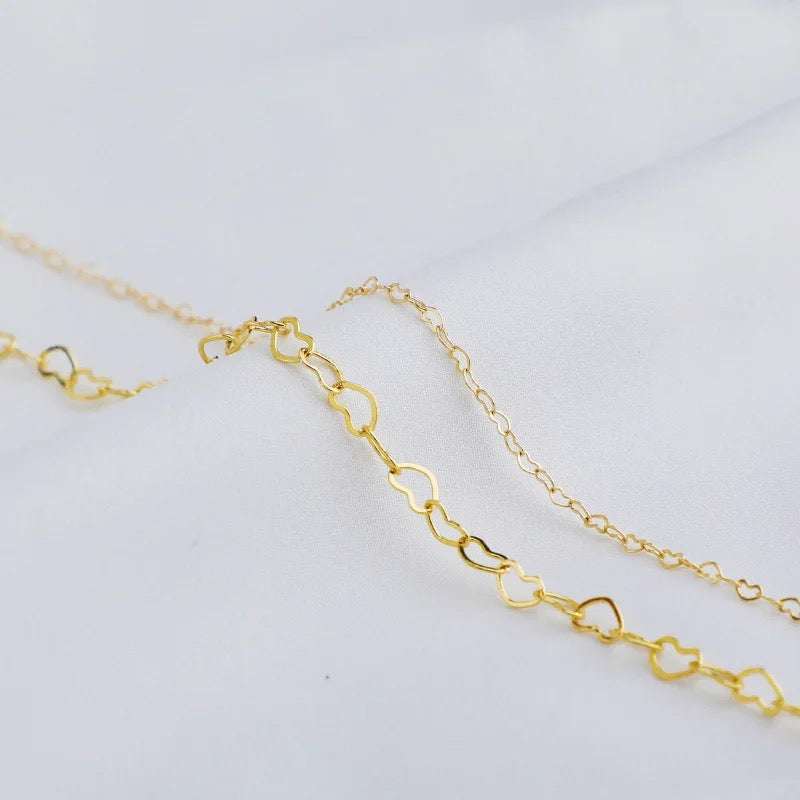 18k gold plated heart chain - per feet - Anti tarnish