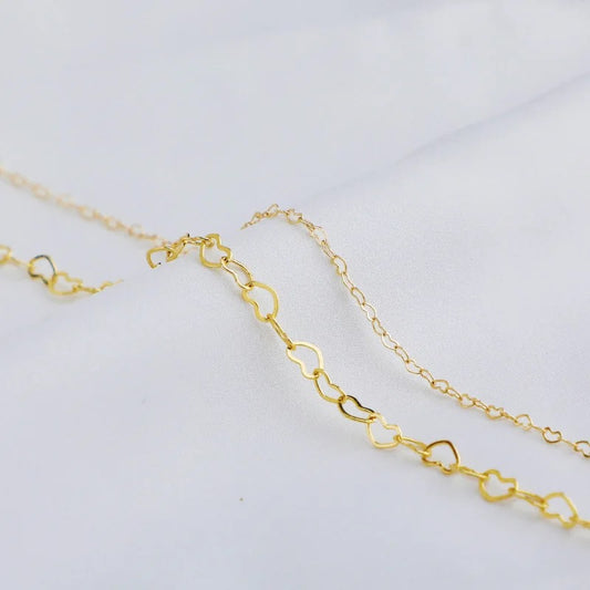 18k gold plated heart chain - per feet - Anti tarnish