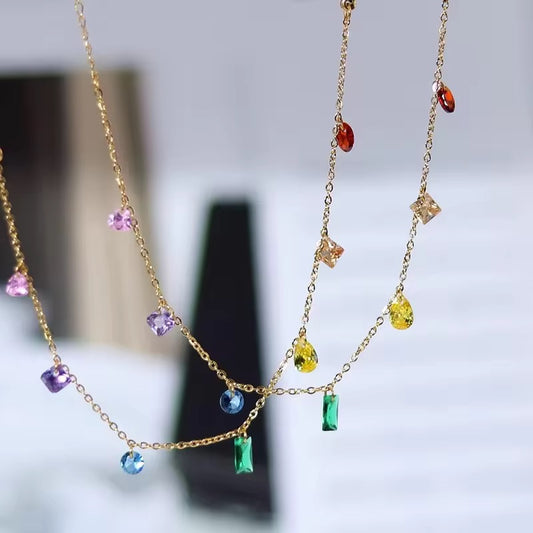 SS 30 Colour stone dainty chain - 18k stainless steel - Anti tarnish - Wholesale