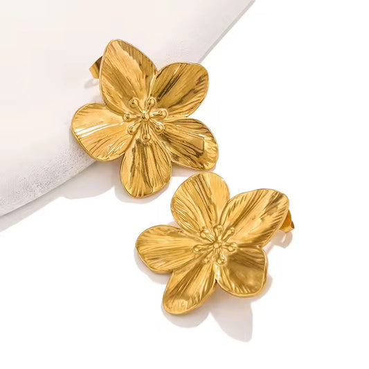 SS 35 Big Floral Earrings - 18k stainless steel - Anti tarnish - Wholesale