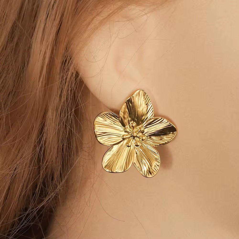 SS 35 Big Floral Earrings - 18k stainless steel - Anti tarnish - Wholesale