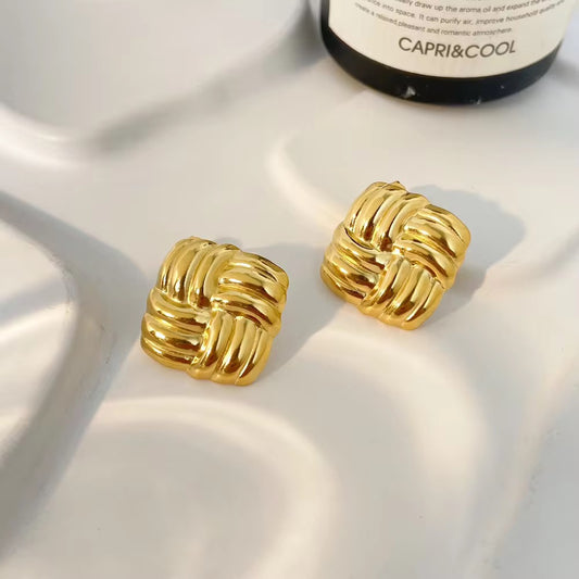 SS 36 Dough twist square Earrings - 18k stainless steel - Anti tarnish - Wholesale