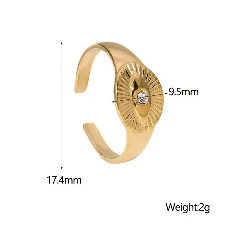 SS 53 Zircon Evil eye adjustable Ring - 18k stainless steel - Anti tarnish - Wholesale