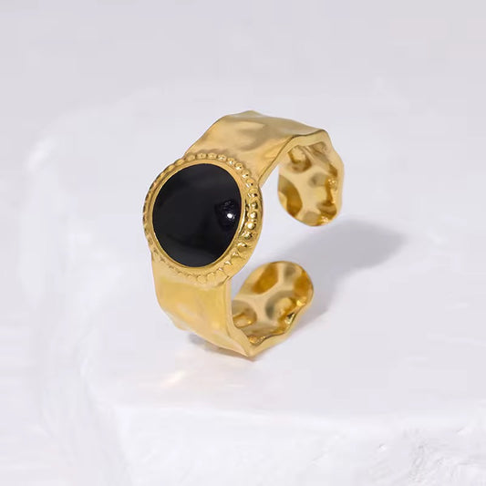 SS 54 Black Enamel chunky adjustable Ring - 18k stainless steel - Anti tarnish - Wholesale