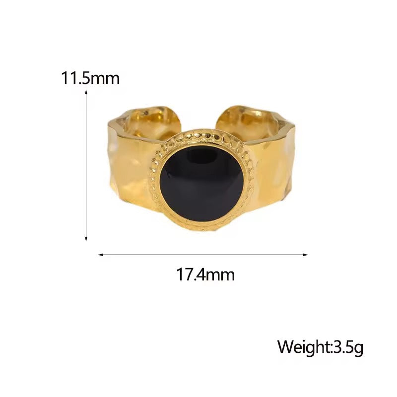 SS 54 Black Enamel chunky adjustable Ring - 18k stainless steel - Anti tarnish - Wholesale