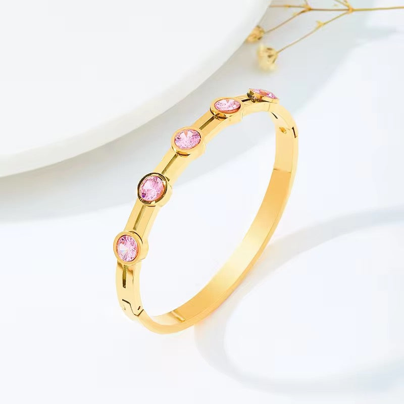 SS 57 Pink zircon bracelet - 18k stainless steel - Anti tarnish - Wholesale