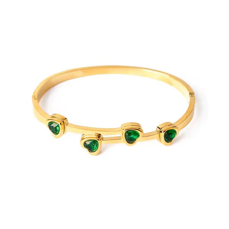 SS 58 Green Heart zircon bracelet - 18k stainless steel - Anti tarnish - Wholesale