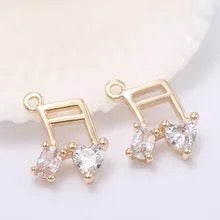 CZ 1238 Zircon music 18k gold plated charm - per piece- anti tarnish