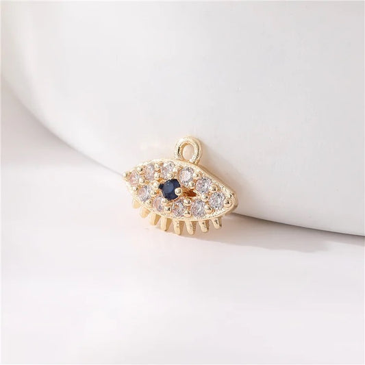 CZ 1242 zircon tiny evil eye 14k gold plated charm - per piece- anti tarnish