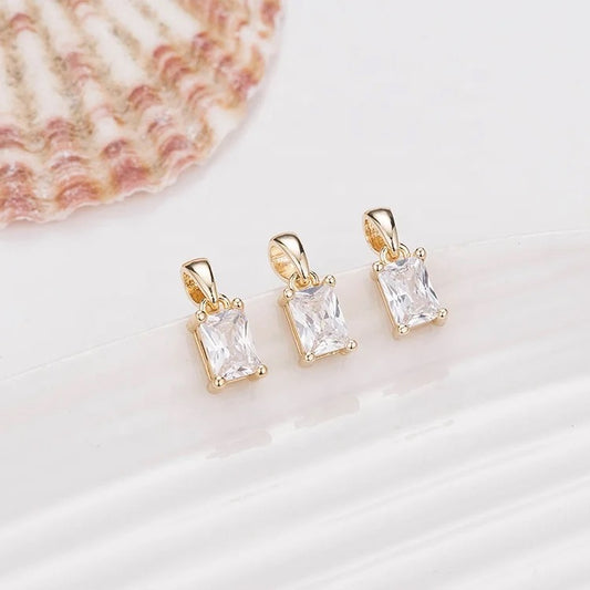 CZ 1243 zircon rectangle 14k gold plated charm - per piece- anti tarnish