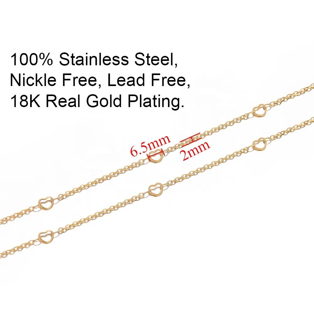 Heart link Stainless steel chain - per feet - Anti tarnish