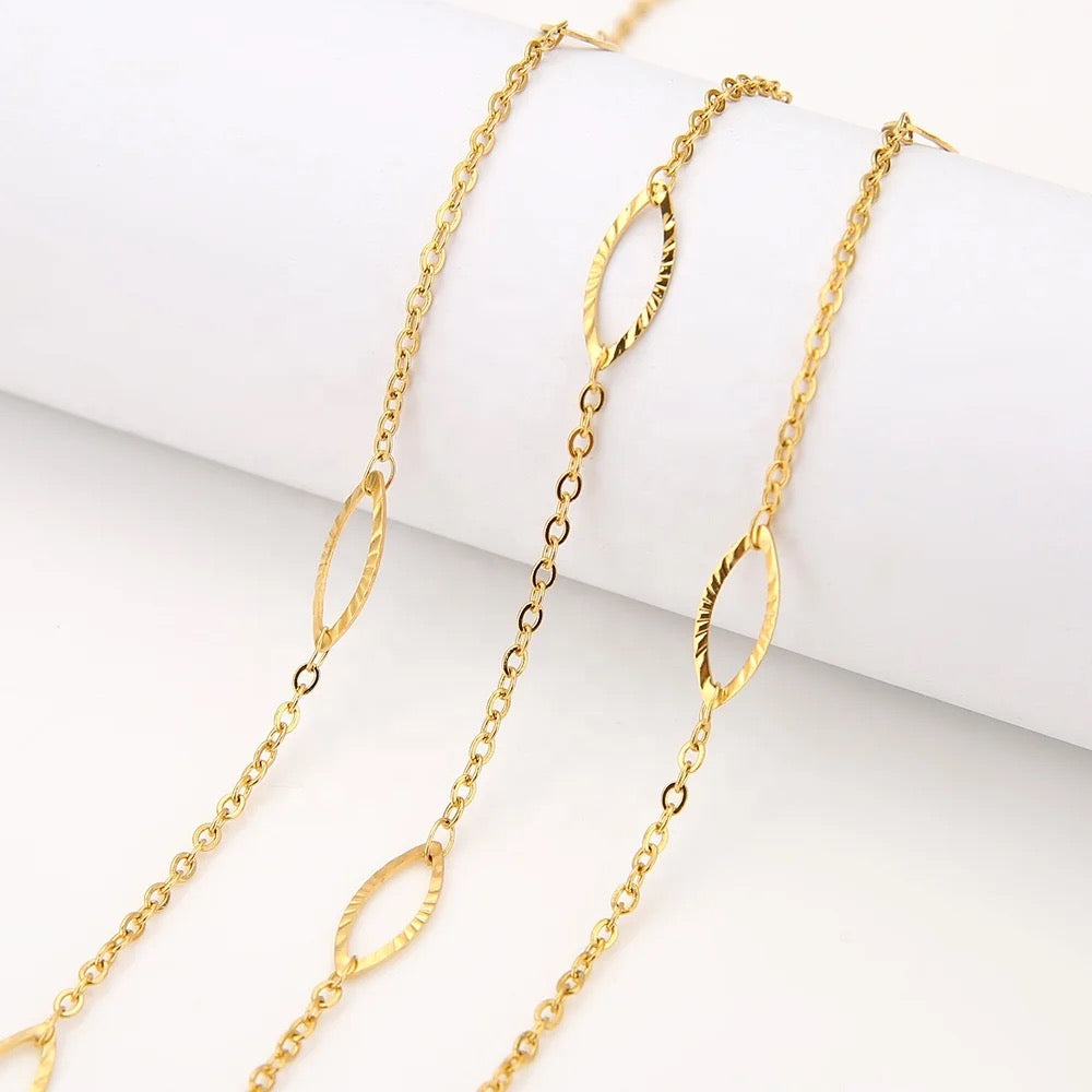 Oval link gold Stainless steel chain - per feet - Anti tarnish