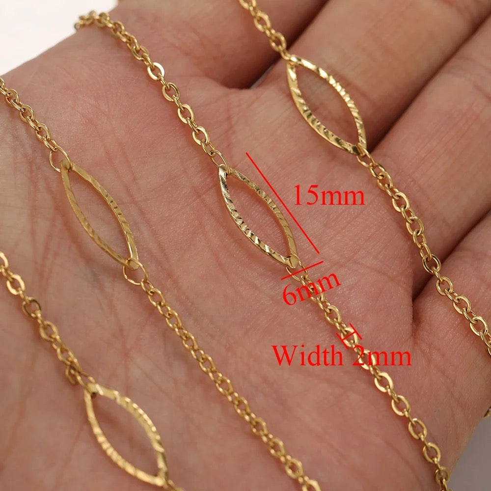 Oval link gold Stainless steel chain - per feet - Anti tarnish