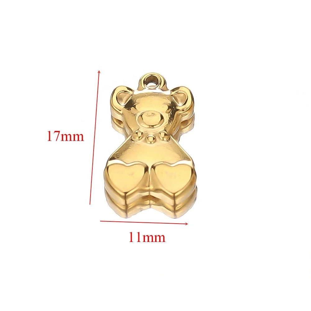 SS 1269 - teddy with heart 18k gold plated stainless steel - per piece - anti tarnish