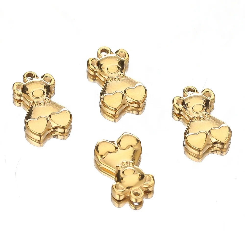 SS 1269 - teddy with heart 18k gold plated stainless steel - per piece - anti tarnish