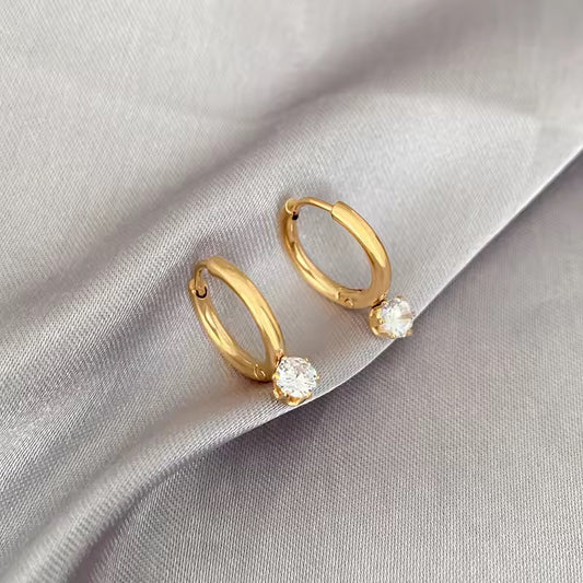 SS 40 Zircon circle hoop Earrings - 18k stainless steel - Anti tarnish - Wholesale