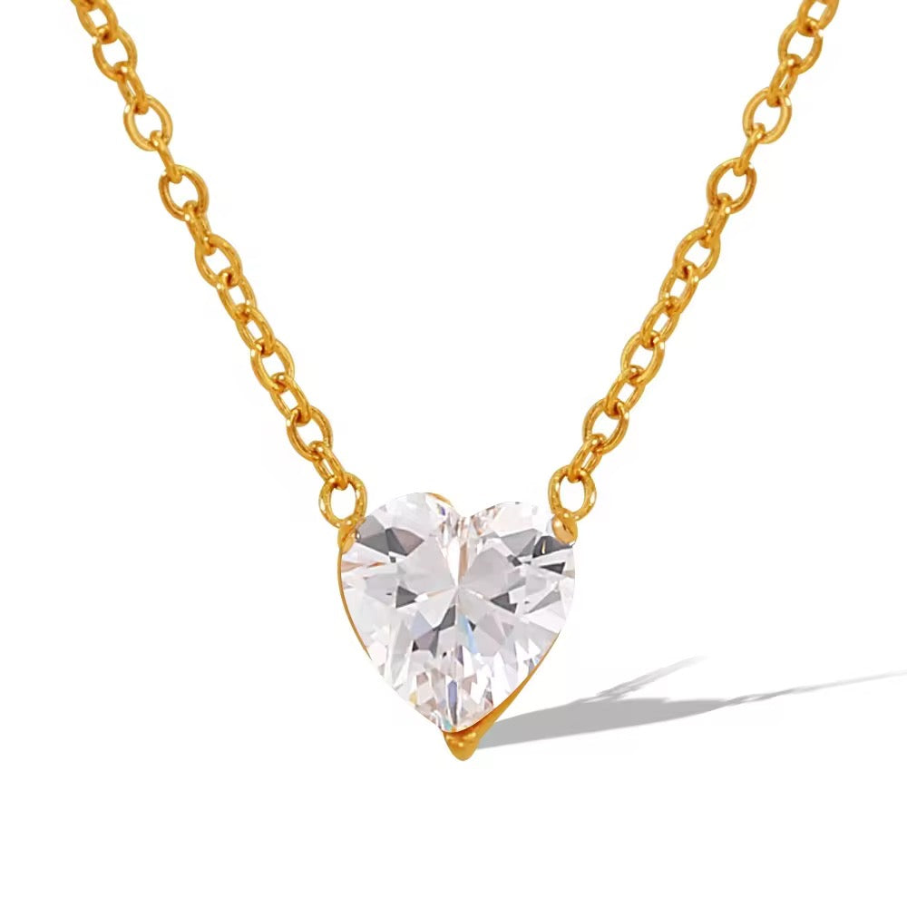 SS 136 Heart zircon Necklace - 18k stainless steel - Anti tarnish - Wholesale