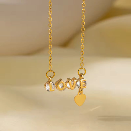 SS 138 LOVE letter zircon Necklace - 18k stainless steel - Anti tarnish - Wholesale