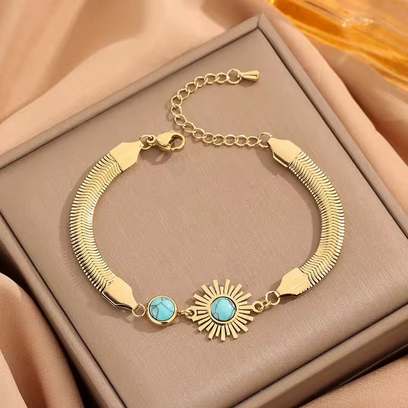 SS 144 Turquoise Retro sun bracelet - 18k stainless steel - Anti tarnish - Wholesale