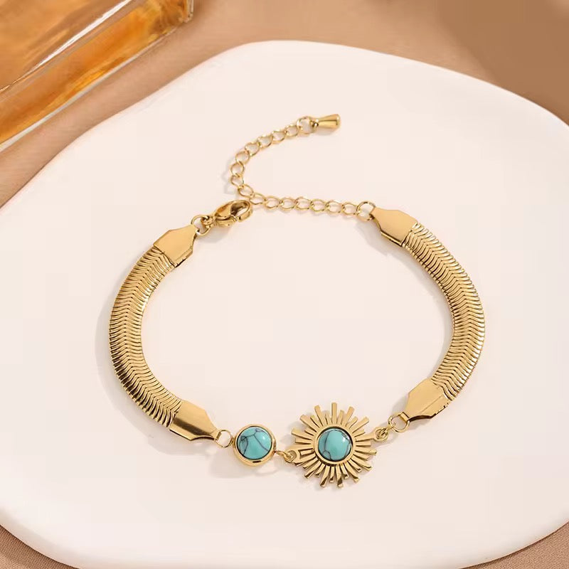 SS 144 Turquoise Retro sun bracelet - 18k stainless steel - Anti tarnish - Wholesale