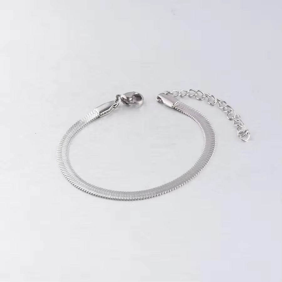 Flat snake chain silver stainless steel bracelet( 1 pc ) with extension - anti tarnish