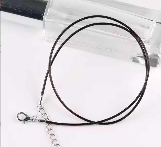 Black leather chain 1.5mm (1 pc ) with silver clasp and extension