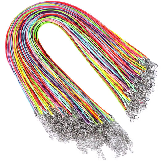 Colourful leather chain 1.5mm (1 pc ) with silver clasp and extension