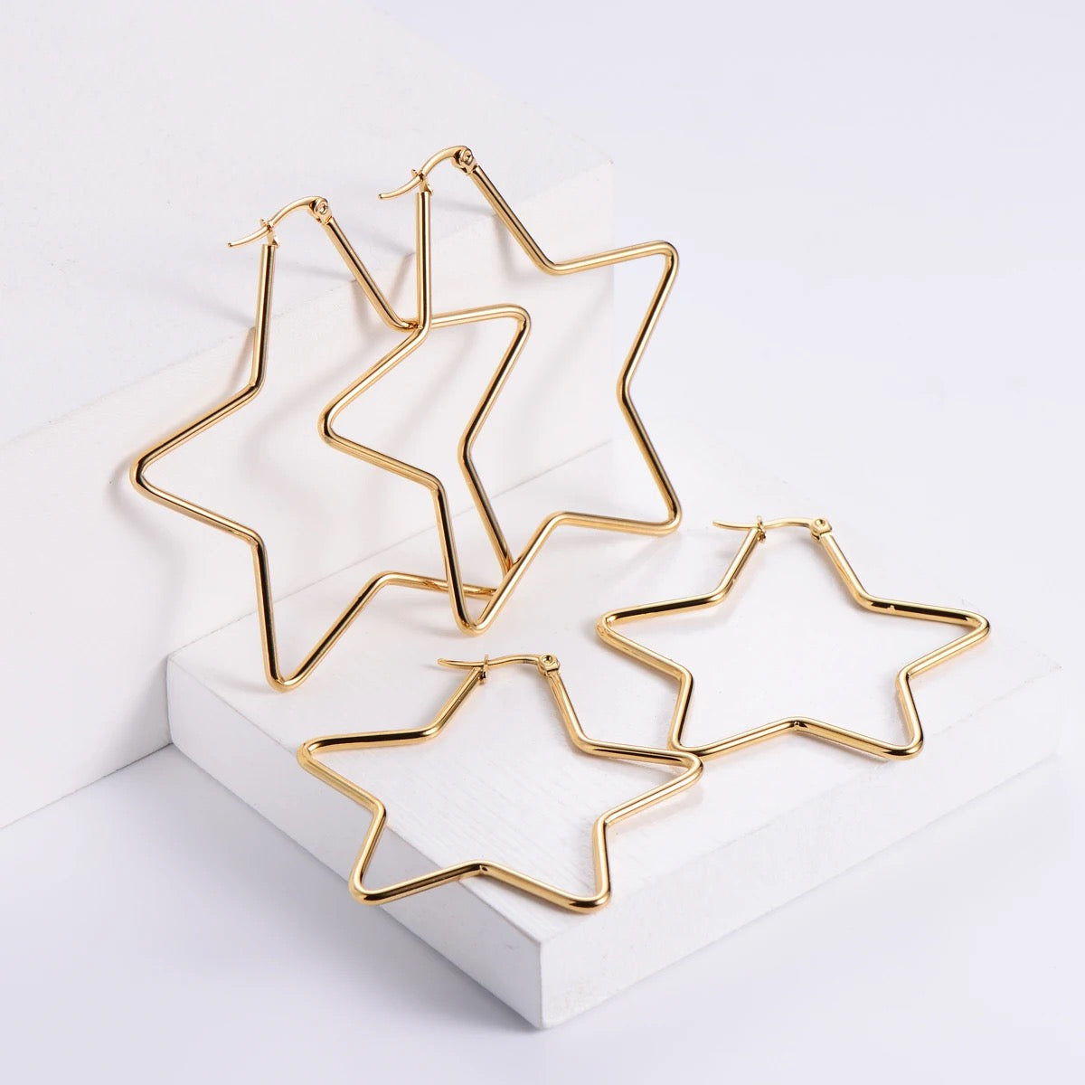 SS 1394 Star geometric hoops - 18k gold plated stainless steel - per pair - anti tarnish