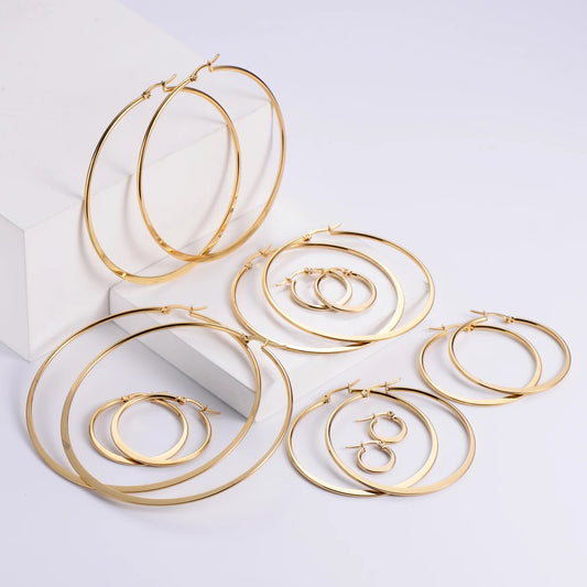 SS 1395 Round geometric hoops - 18k gold plated stainless steel - per pair - anti tarnish